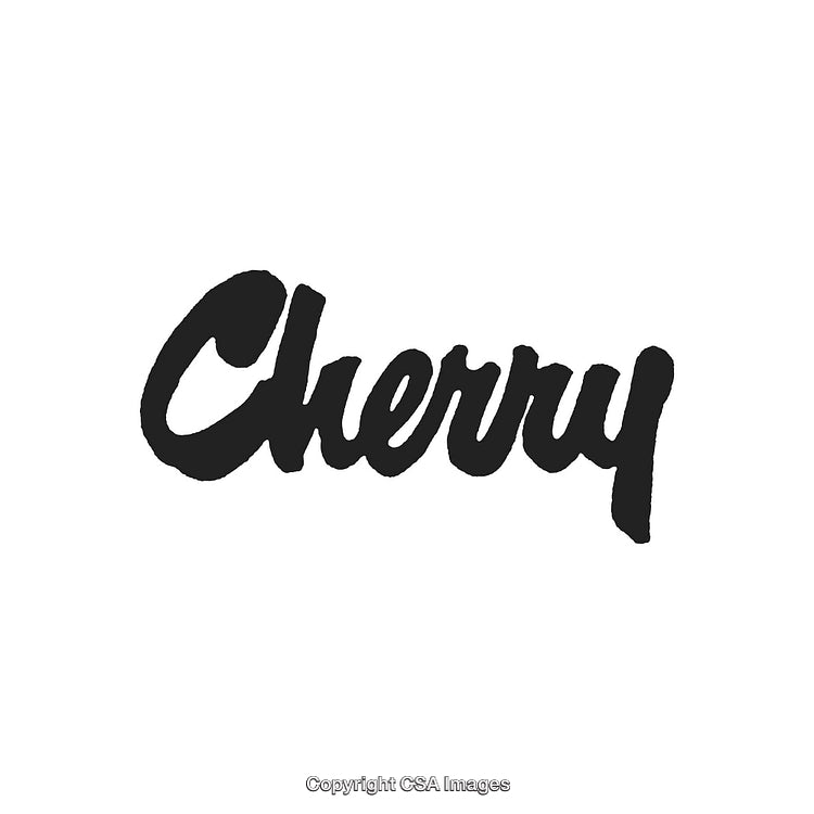 Black Handwritten Calligraphy of the Word Cherry on a White Background