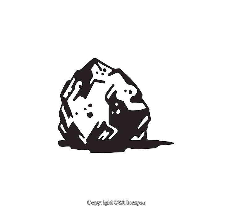 Black and White Line Art Illustration of a Geometric Rock