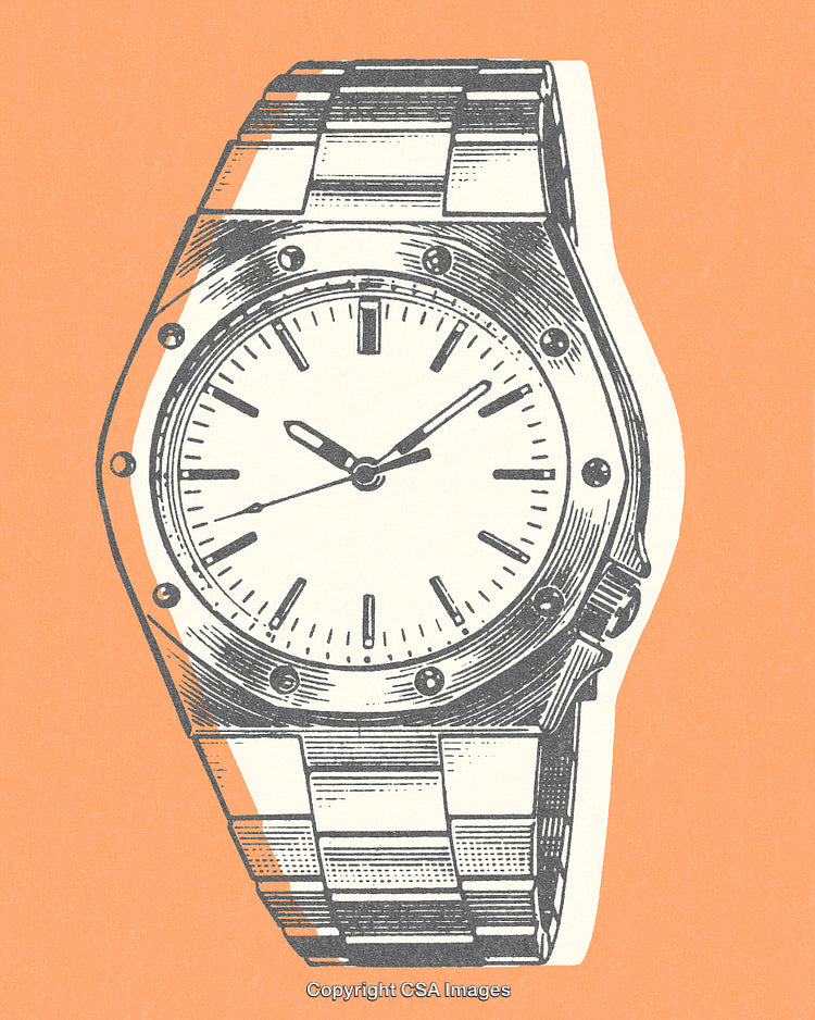 Vintage Hand-Drawn Watch Illustration on Orange Background