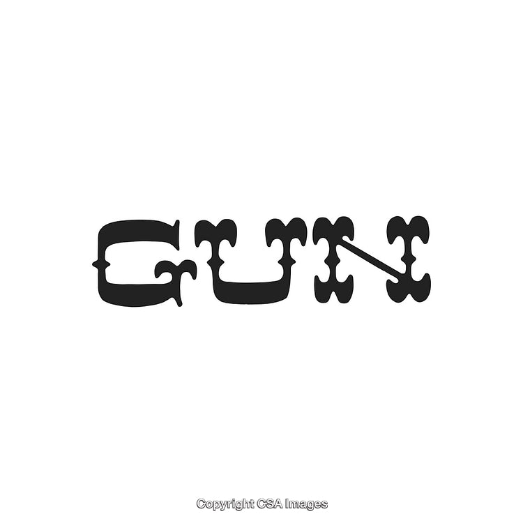 Stylized Artistic Gun Text Design with Creative Lettering in Black and White