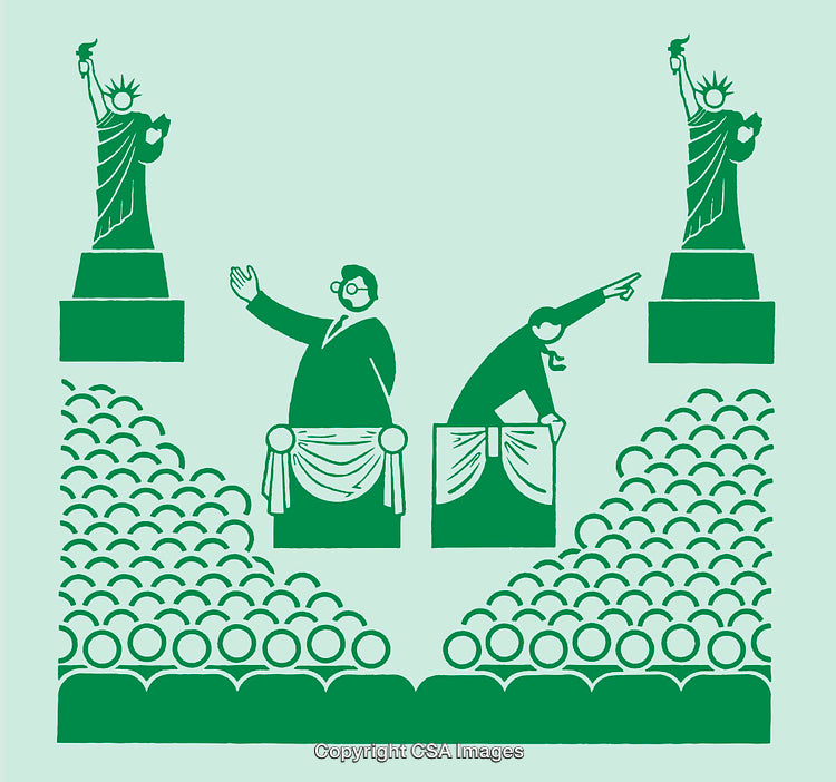 Illustration of Debate with Democracy and Freedom Concepts