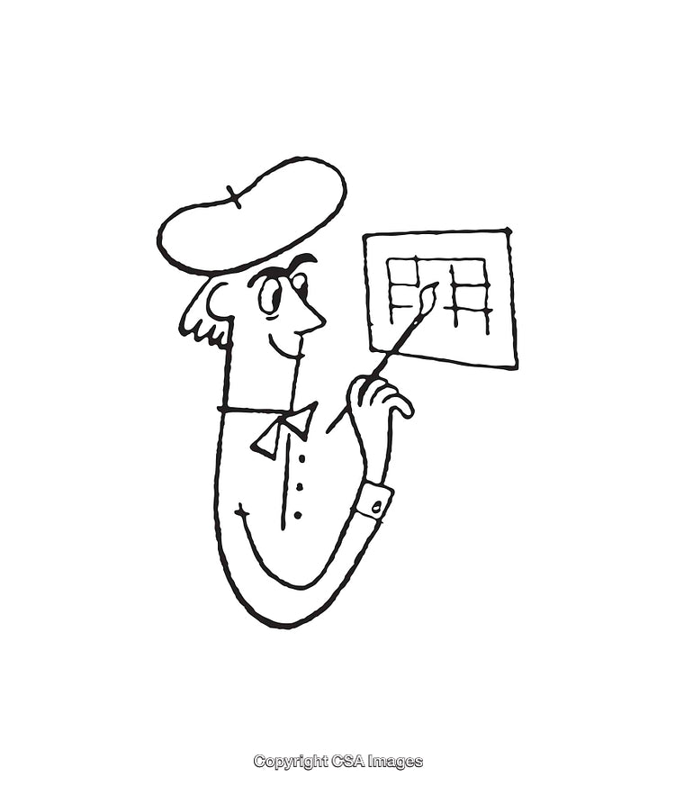 Line Art Illustration of an Artist Explaining Using a Drawing