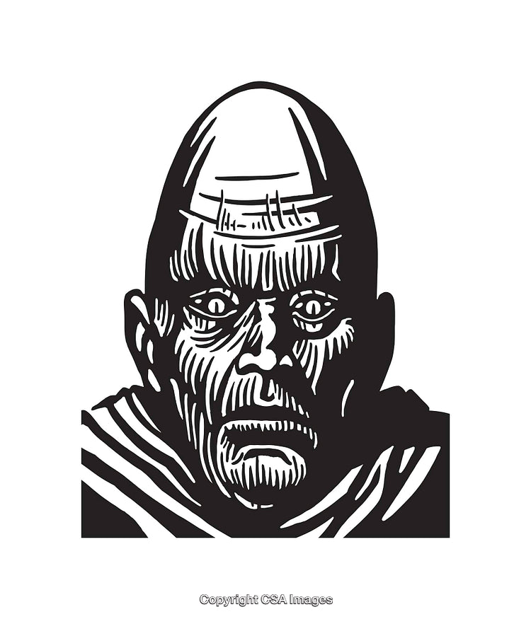 Black and White Line Art Illustration of a Mysterious Monk