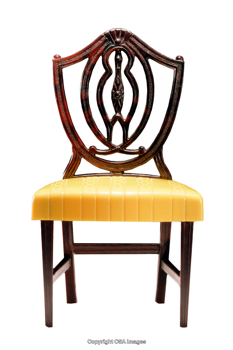 Elegant Wooden Chair With Yellow Seat Cushion on White Background
