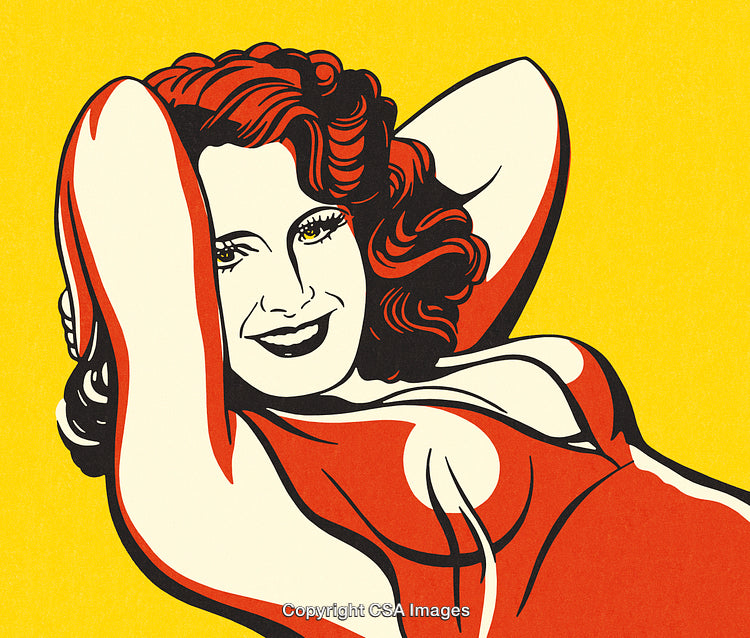 Colorful Pop Art Illustration of a Smiling Woman in Retro Style