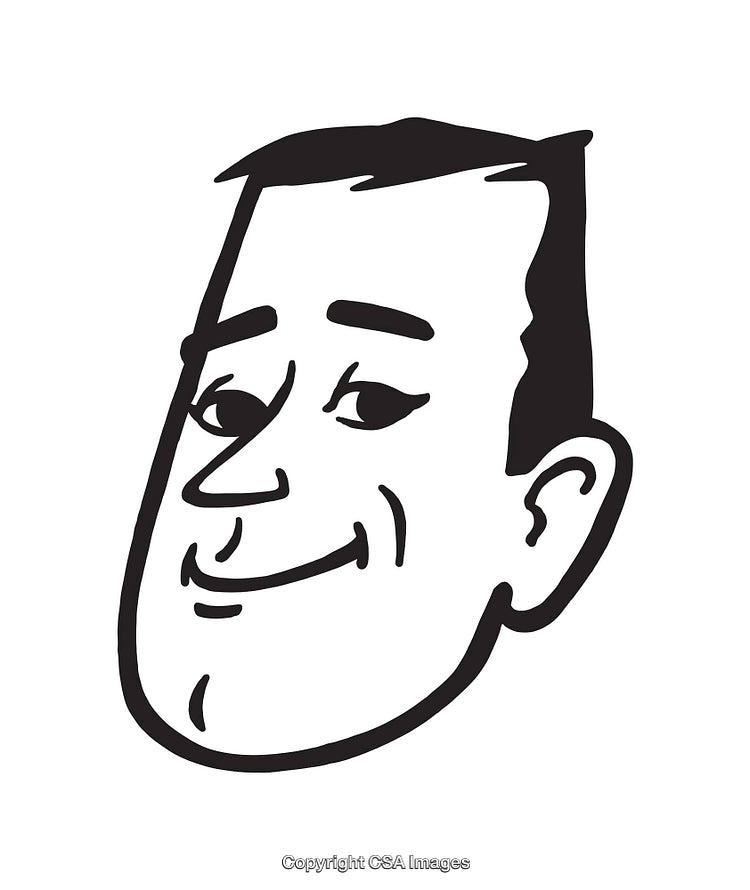 Cartoon Style Black and White Smiling Man Line Art Portrait Illustration