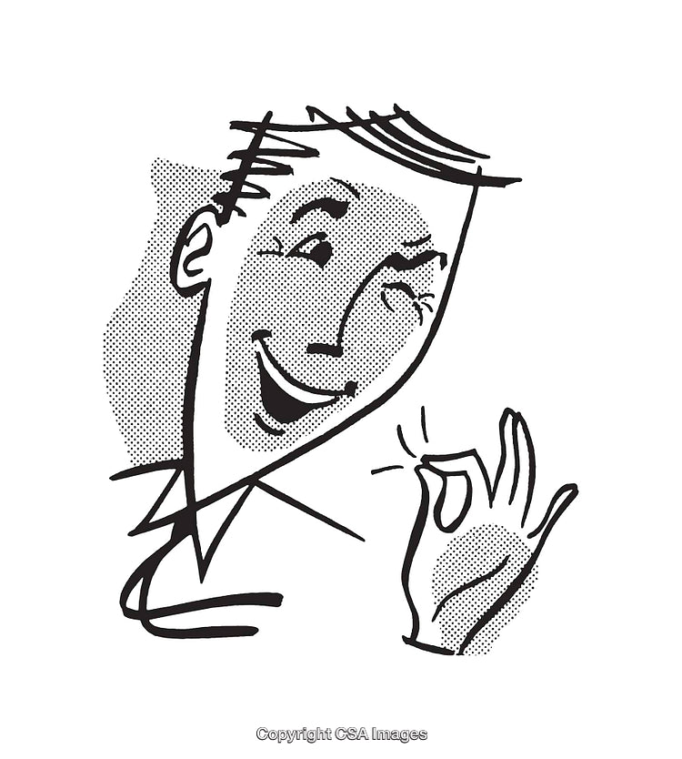 Expressive Black and White Retro Style Illustration of Cheerful Gesture