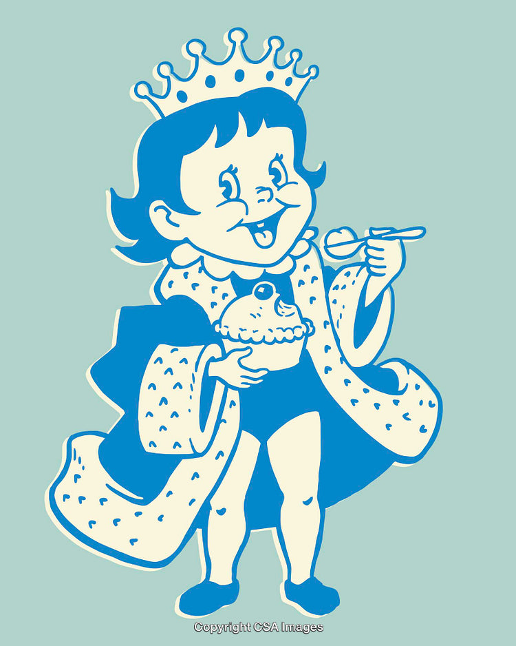 Playful Cartoon Princess Character Holding a Dessert Illustration