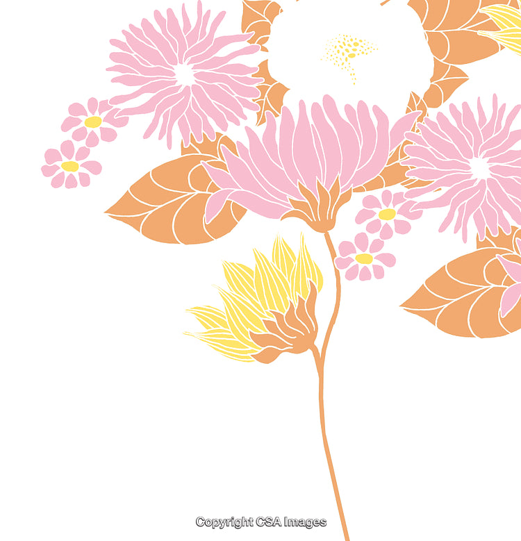 Stylized Floral Illustration with Vibrant Colors on a White Background