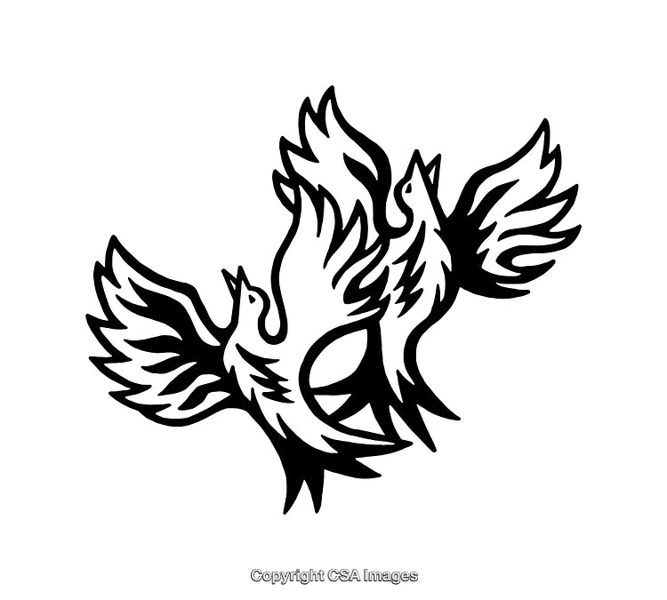 Abstract Line Art of Two Birds in Flight with Symbolic Elements