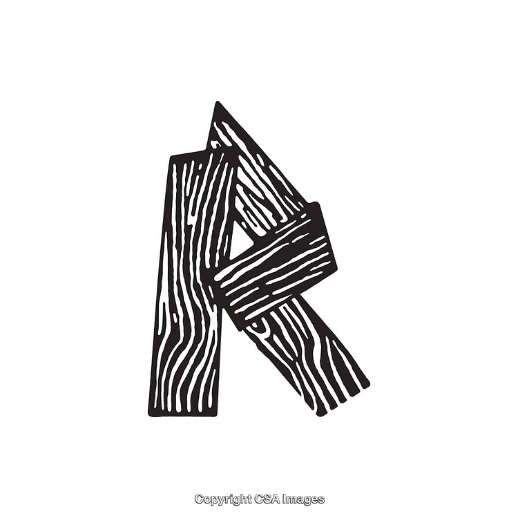 Stylized Letter R with Abstract Wooden Texture Design