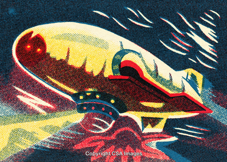 Vibrant Retro Illustration of a Futuristic Spaceship in Bright Colors