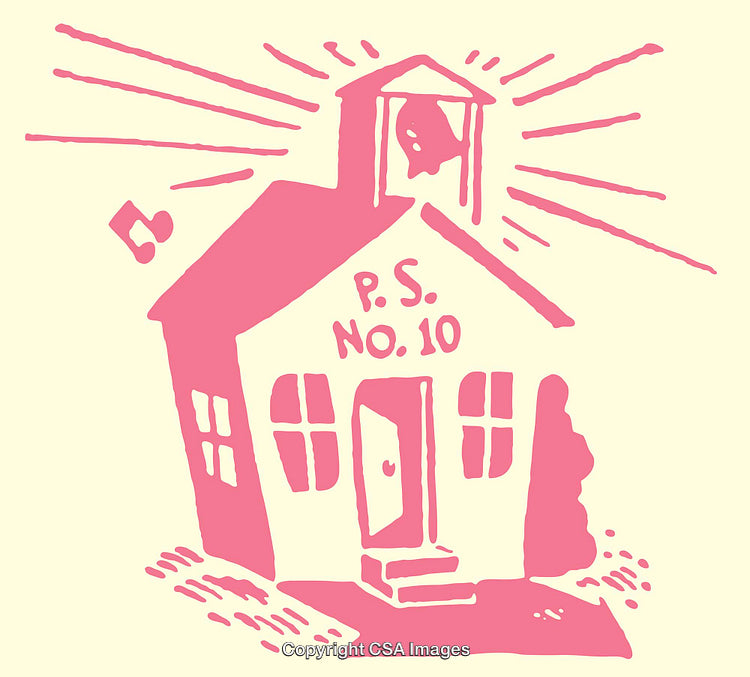 Whimsical Line Art Illustration of a Schoolhouse with Radiating Details