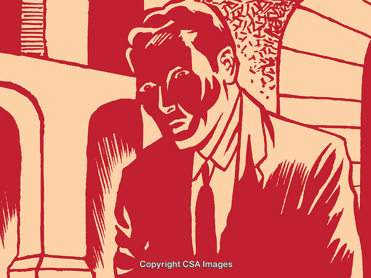 Vintage Style Illustration of Man in Suit and Urban Background