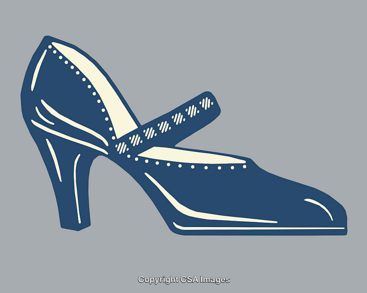 Elegant Blue Heel Shoe Clipart with Strap Illustration on Gray Background