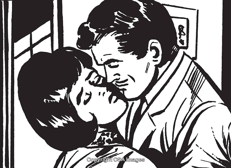 Vintage Comic Illustration of a Romantic Couple Sharing an Intimate Moment