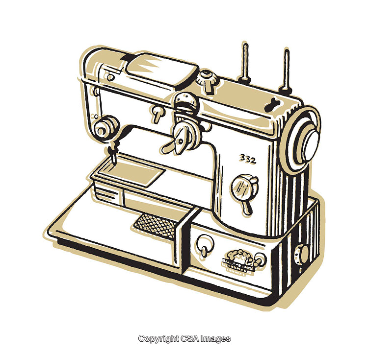 Vintage Sewing Machine Illustration with Detailed Artistic Design in Retro Style