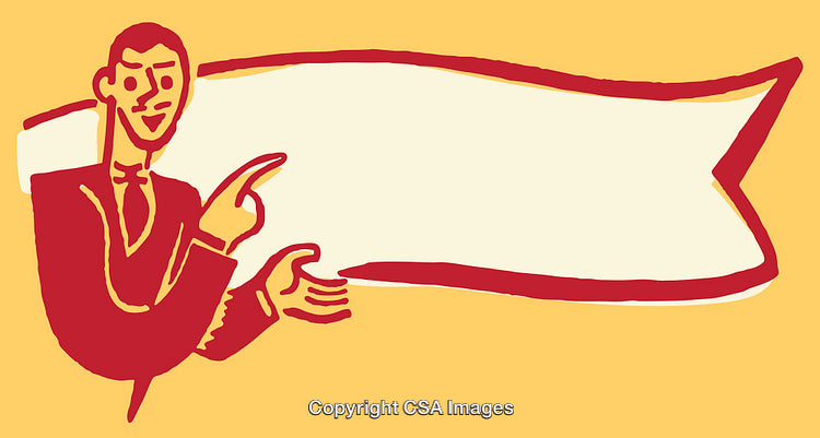 Retro Line Art Man Pointing with Message Banner