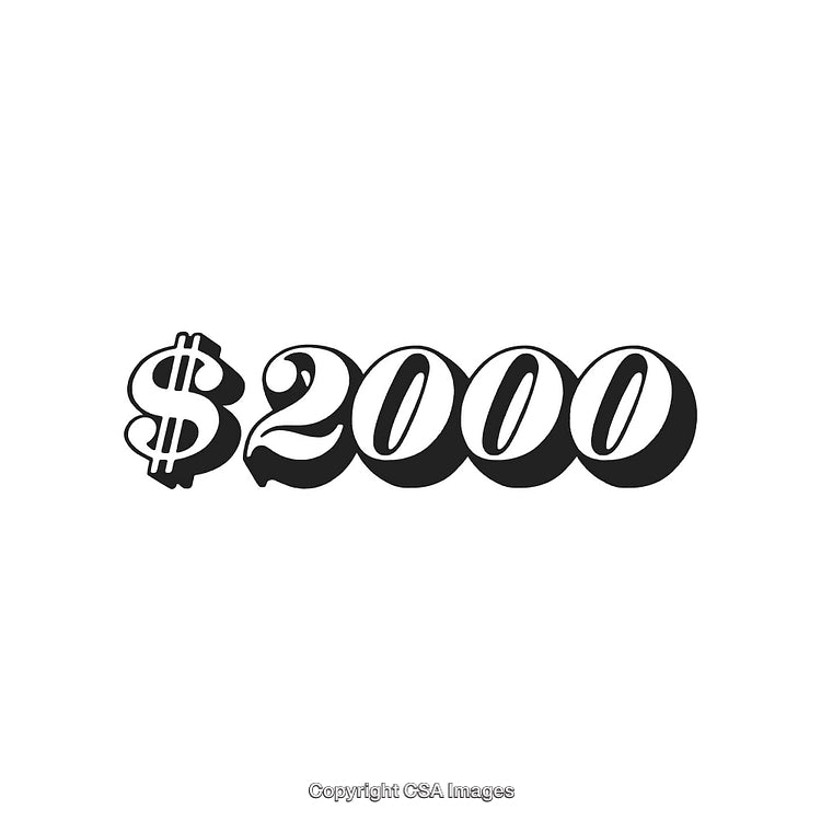 Bold Black and White Typography Display of $2000 in Retro Style