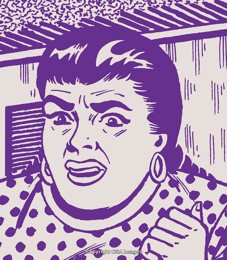 Illustrated Angry Woman in Retro Pop Art Style Purple Tones
