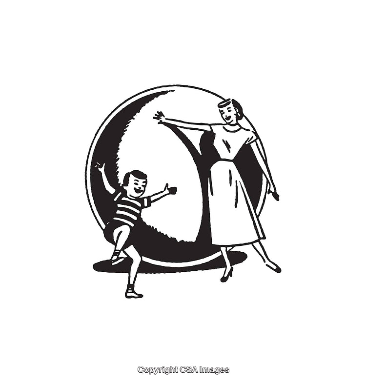 Black and White Vintage Line Art of Family Bonding