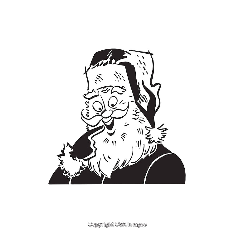 Vintage Black and White Line Art of Santa in Festive Mood