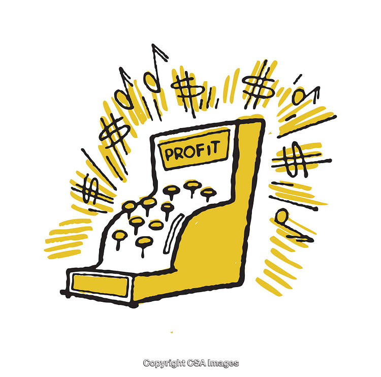 Illustration of a Cash Register Highlighting Profit and Business Success