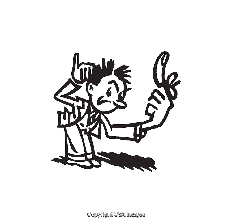Cartoon Man Scratches Head Holding Hand Gesture in Black and White Line Art