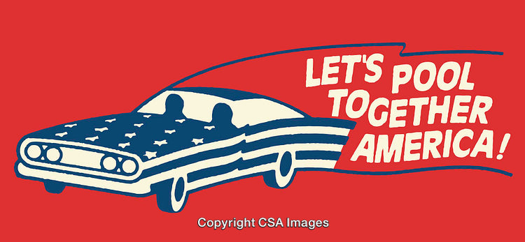 Retro Carpool Illustration Promoting Togetherness with American Flag Design