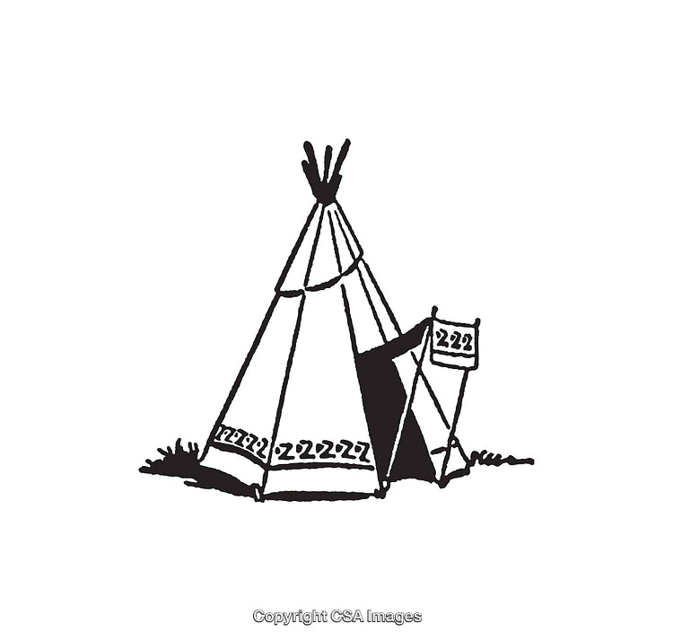 Black and White Illustration of a Traditional Teepee Tent