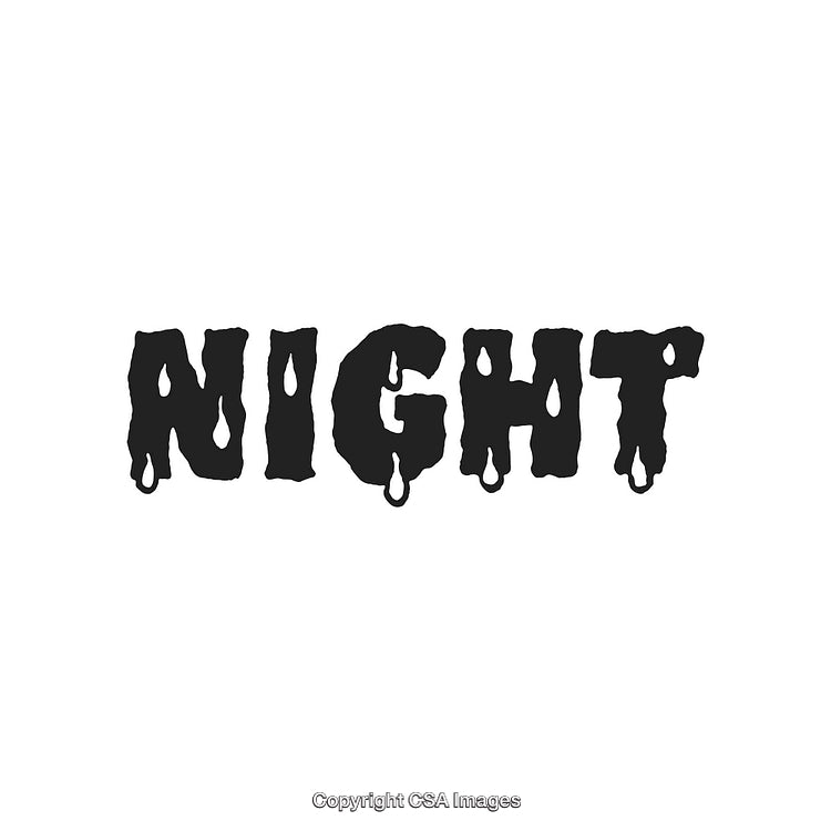 Black Dripping Night Text on White Background with Dark Eerie Typography