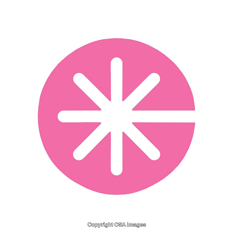 Pink Circular Icon with Bold Asterisk Design