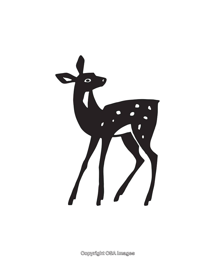 Stylized Black And White Icon of a Young Deer Standing