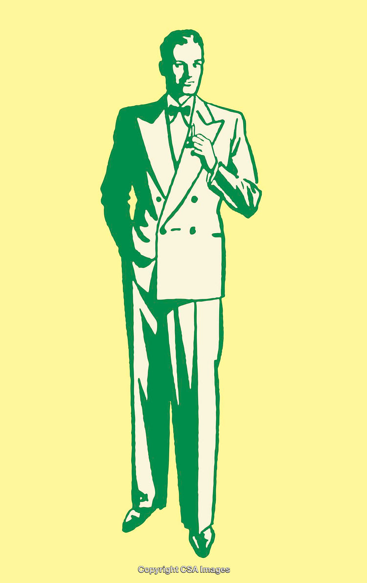 Vintage Green Line Drawing of a Man Wearing a Stylish Suit