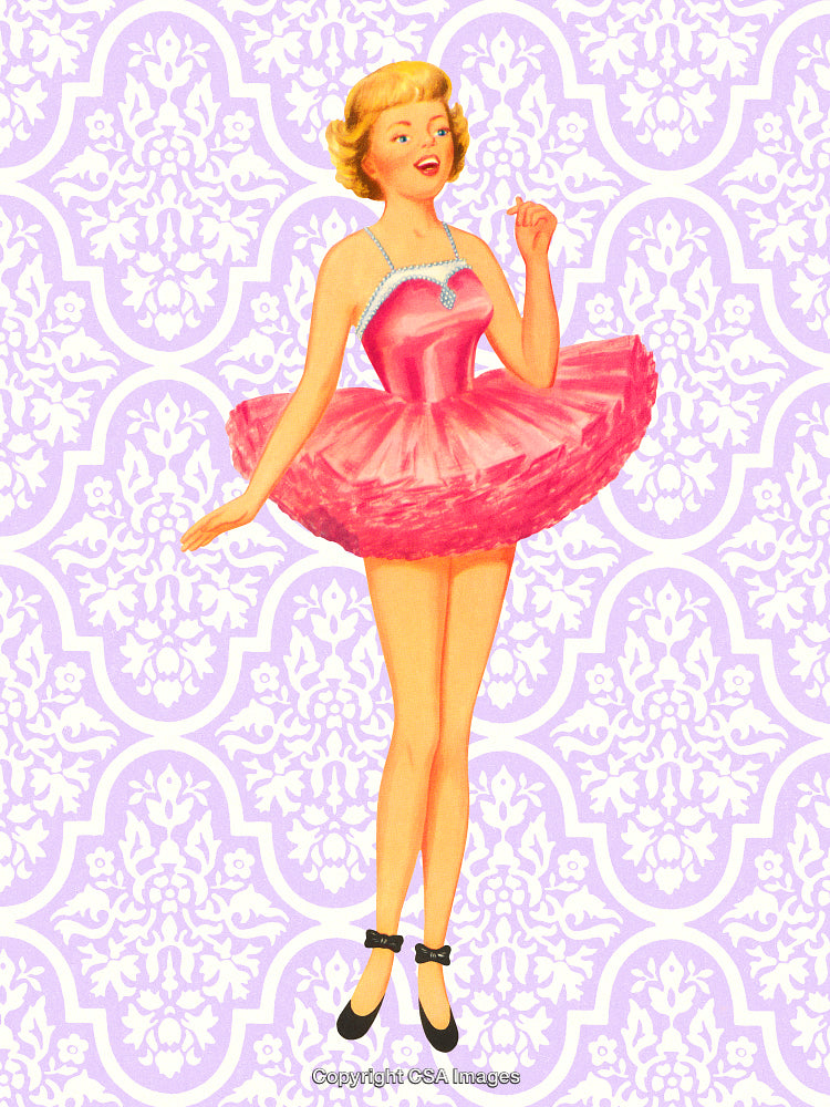 Vintage Illustration of a Graceful Woman in Pink Ballet Attire