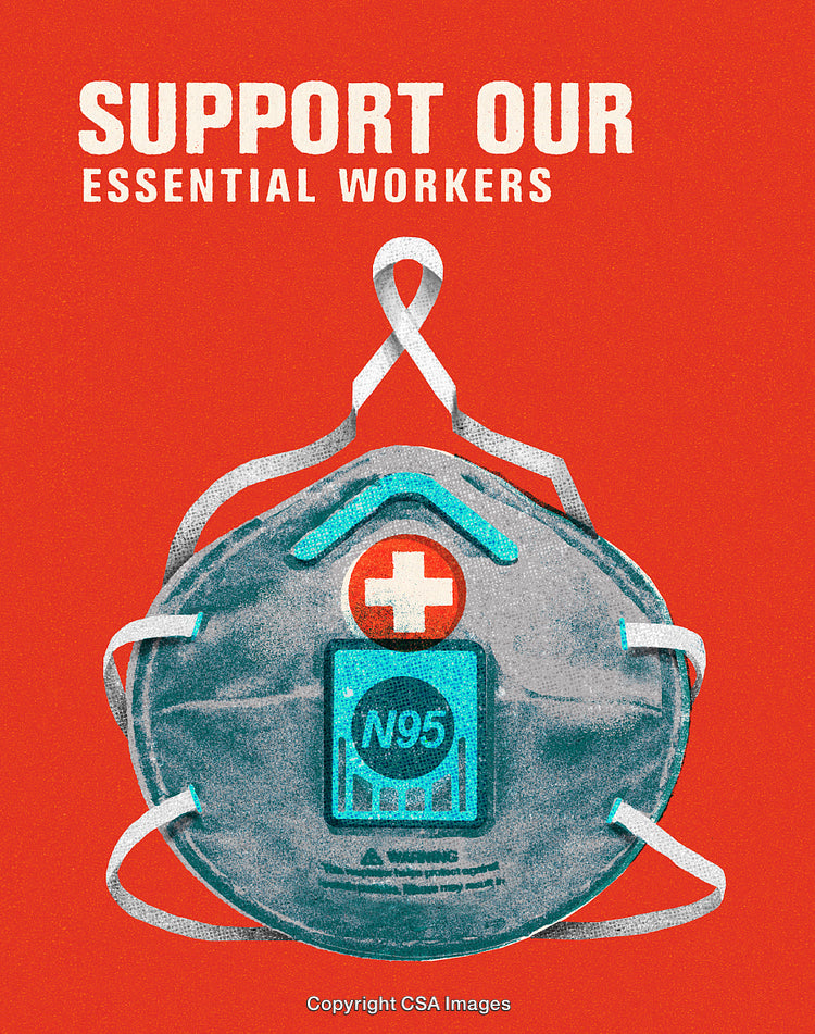 Supportive Poster Highlighting Essential Workers With an N95 Mask and Red Cross