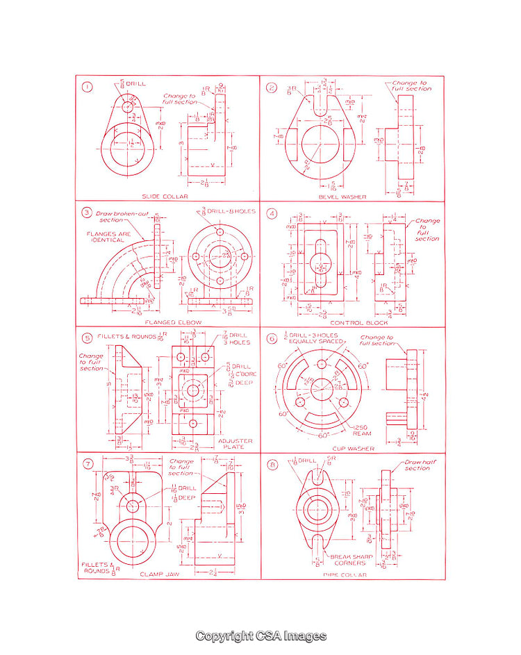 Technical Diagrams Showing Engineering Parts and Their Detailed Measurements