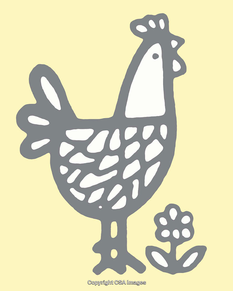 Stylized Chicken Silhouette with Flower in Whimsical Line Art Design