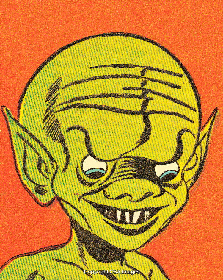 Yellow Goblin Illustration on a Vibrant Comic Style Background
