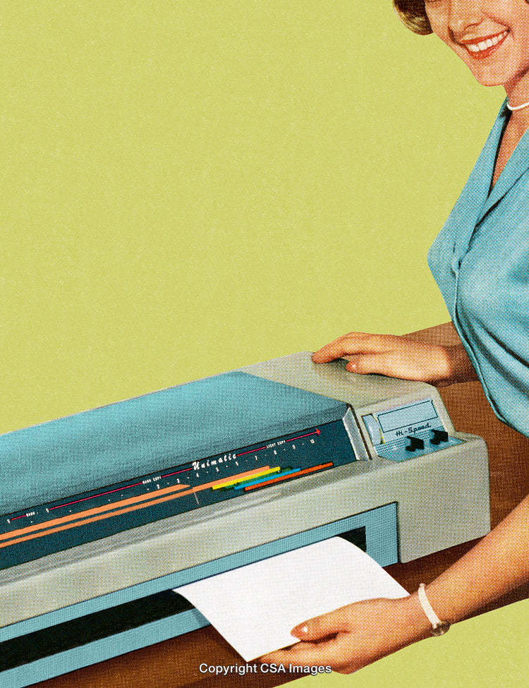 Retro Styled Image of a Vintage Office Printer and Paper Document