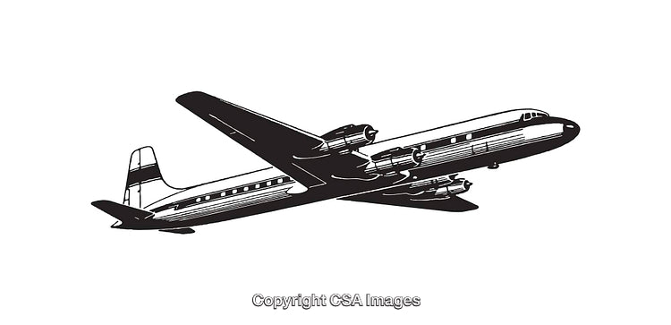 Vintage Airliner in Black and White Line Art Illustration