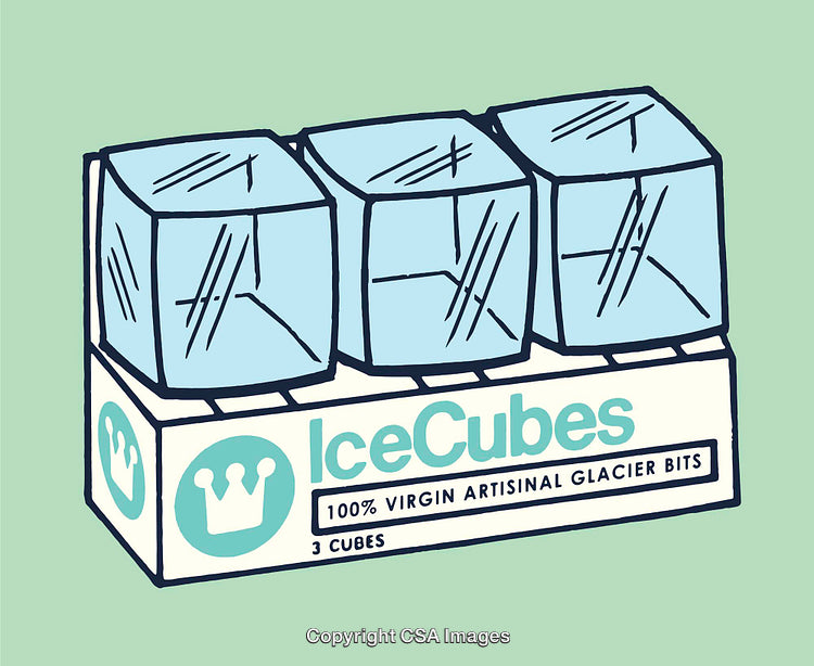 Ice Cube Packaging Design with Cartoon Style and Retro Branding Elements