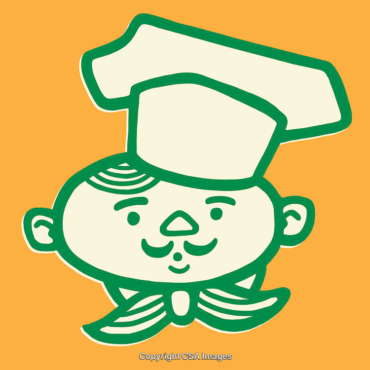 Cartoon Style Chef Illustration in Minimalist Line Art on Orange Background