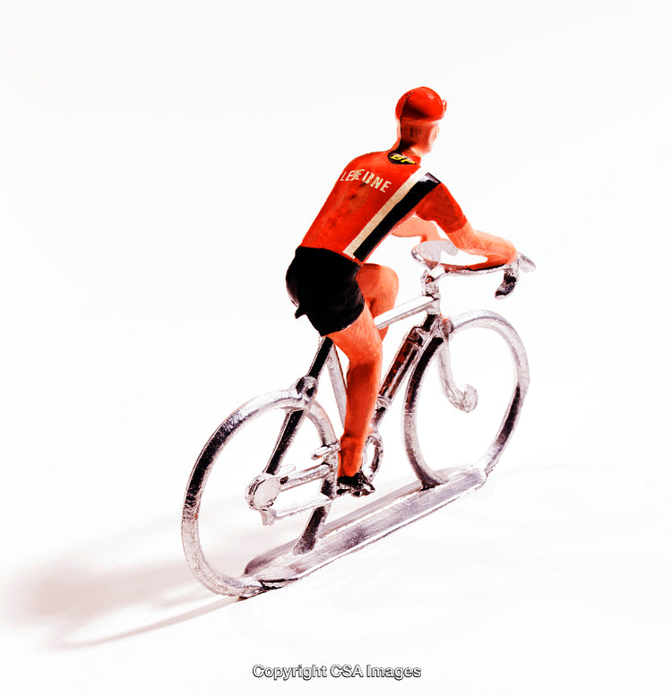 Miniature Cyclist Figurine on Stylish Silver Bicycle in Action Pose
