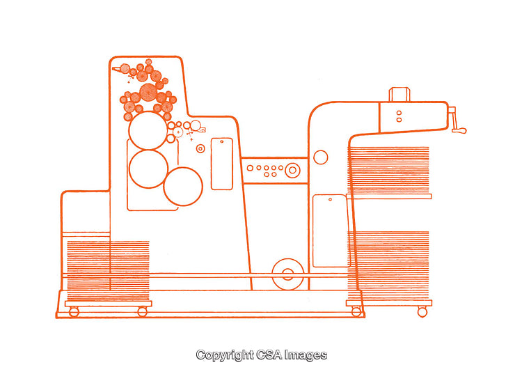 Line Art Diagram of an Industrial Printing Machine Outline