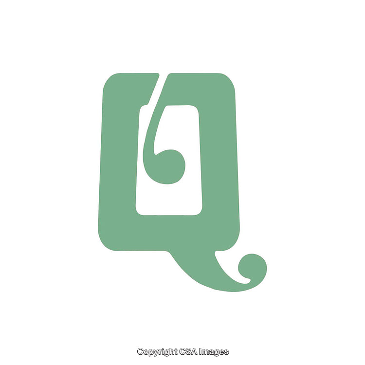 Stylized Green Letter Q with Decorative Elements on White Background
