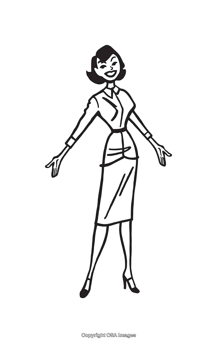 Black and White Line Art of a Woman Dressed Professionally
