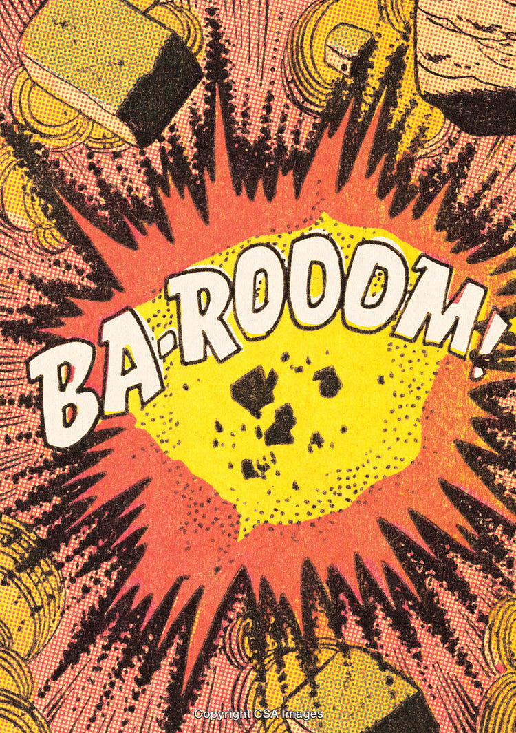 Dynamic Comic Illustration Featuring an Explosive Action Scene in Bold Colors