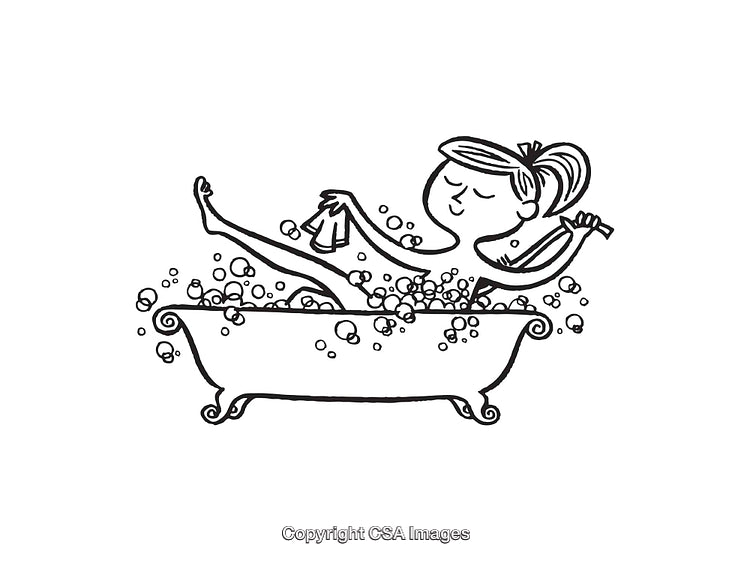 Relaxing Line Art Illustration of a Woman Enjoying a Bubble Bath