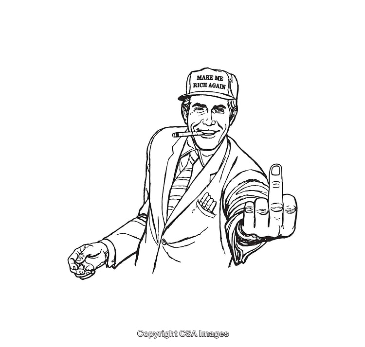 Black and White Line Art of a Satirical Businessman Gesture